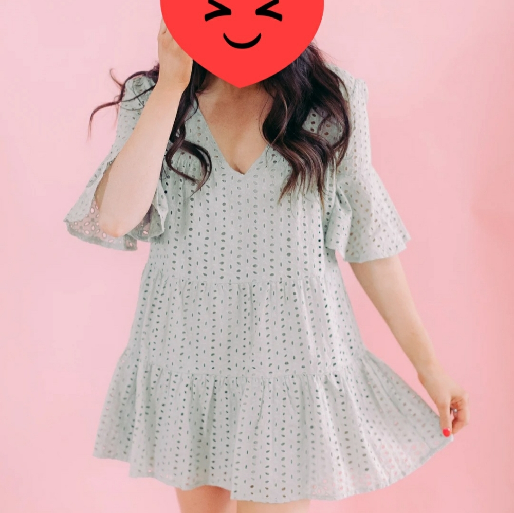 Sage Eyelet Mini Dress